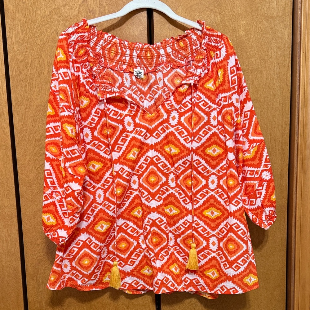 Ivy Jane Vibrant Orange Geometric Blouse
